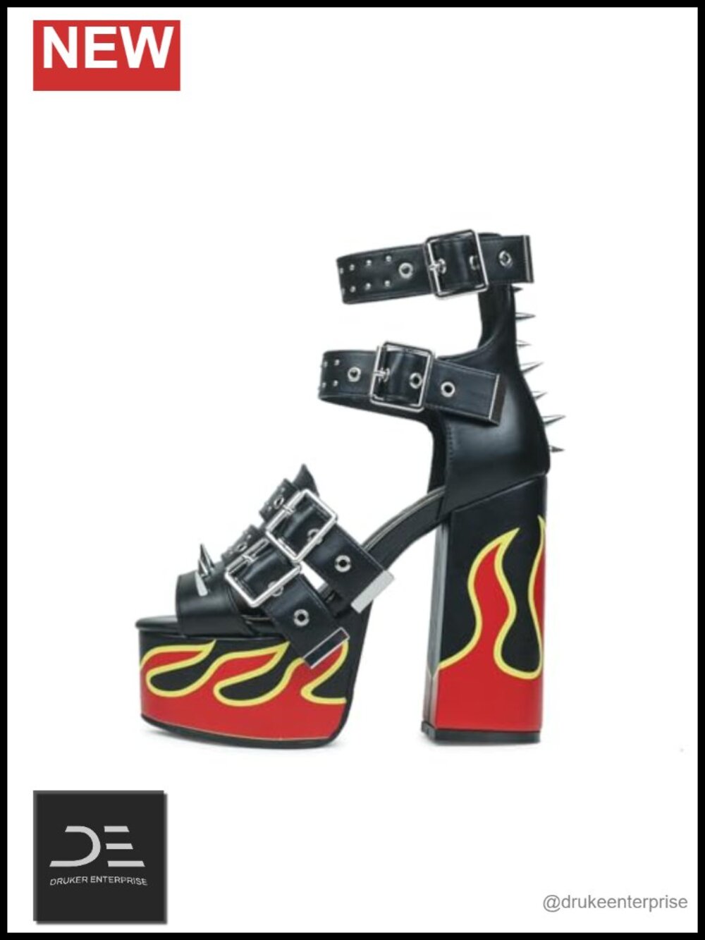 HiColor Women's Red Flames Printed Straps Open-toed Rivets Ankle Sandals
